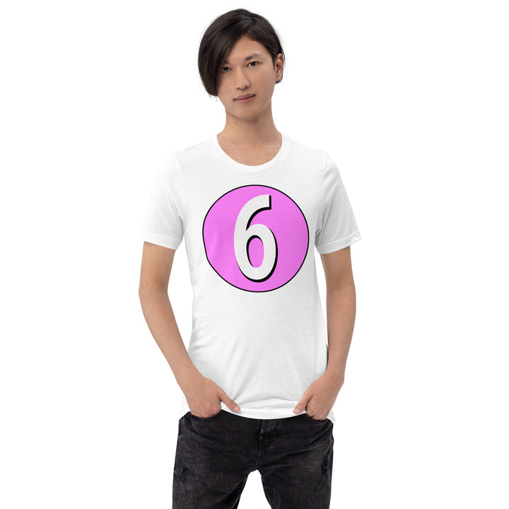 Unisex t-shirt: White on Pink 6