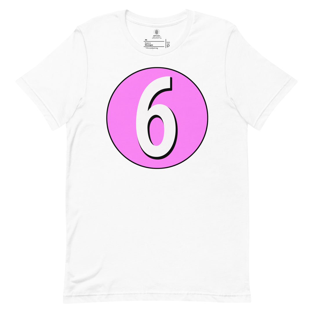 Unisex t-shirt: White on Pink 6