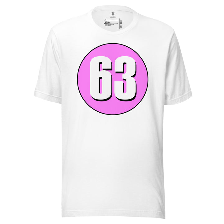 Unisex t-shirt: White on Pink 63