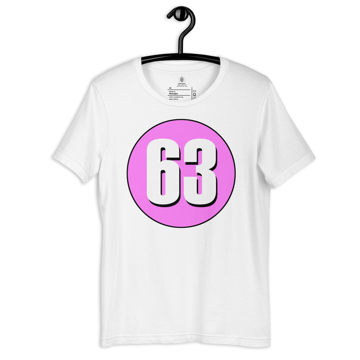 Unisex t-shirt: White on Pink 63