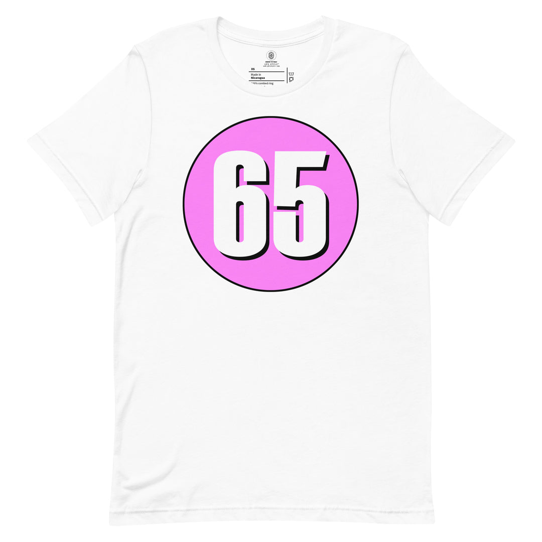 Unisex t-shirt: White on Pink 65