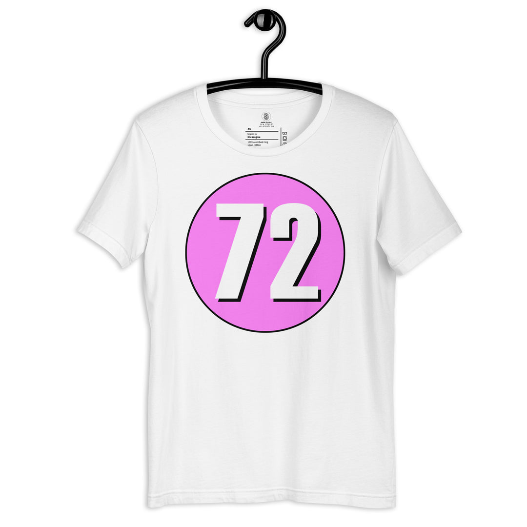 Unisex t-shirt: White on Pink 72