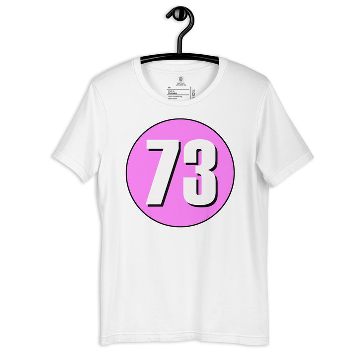 Unisex t-shirt: White on Pink 73