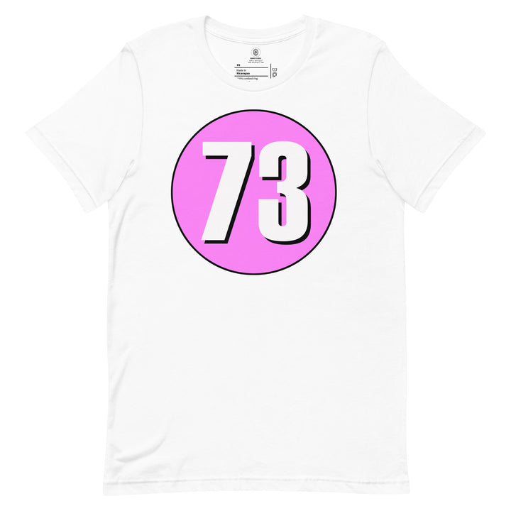 Unisex t-shirt: White on Pink 73