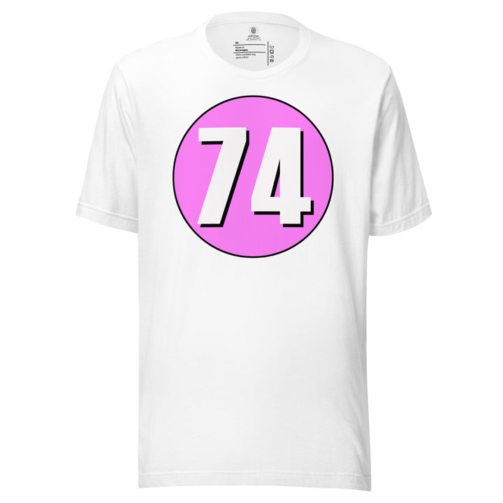 Unisex t-shirt: White on Pink 74