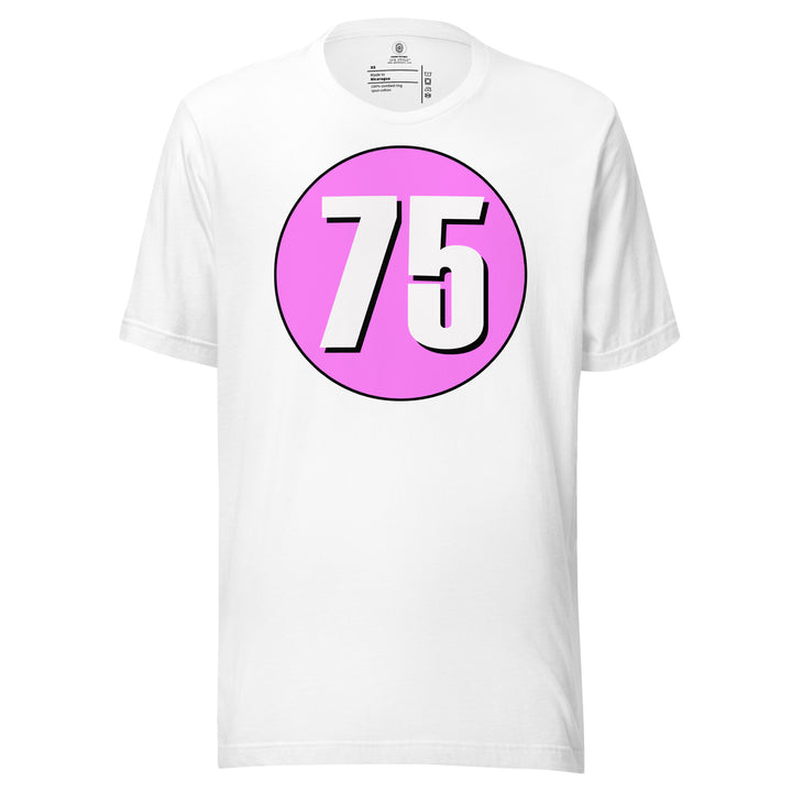 Unisex t-shirt: White on Pink 75