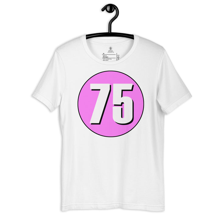 Unisex t-shirt: White on Pink 75