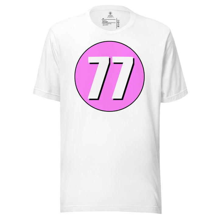 Unisex t-shirt: White on Pink 77