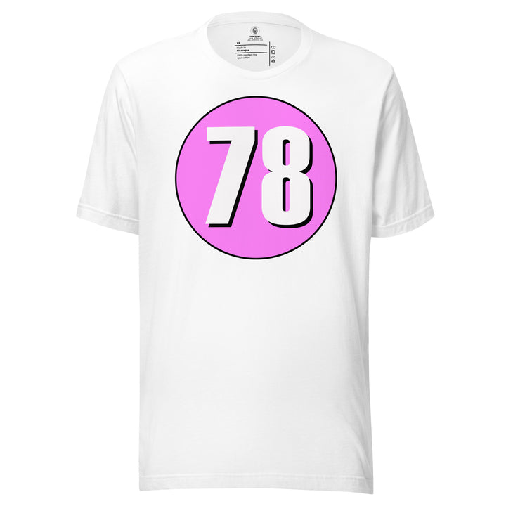 Unisex t-shirt: White on Pink 78