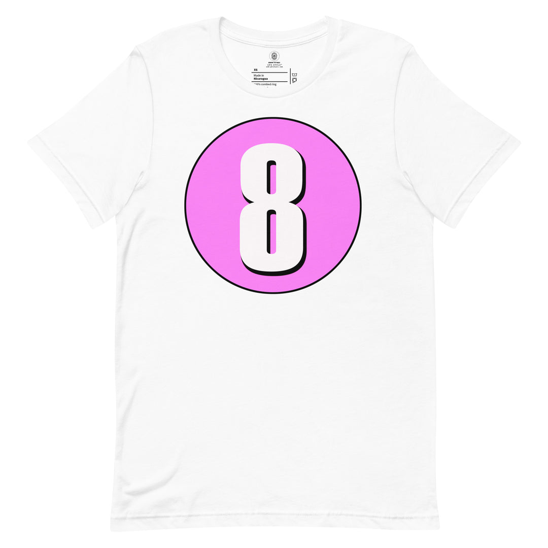 Unisex t-shirt: White on Pink 8