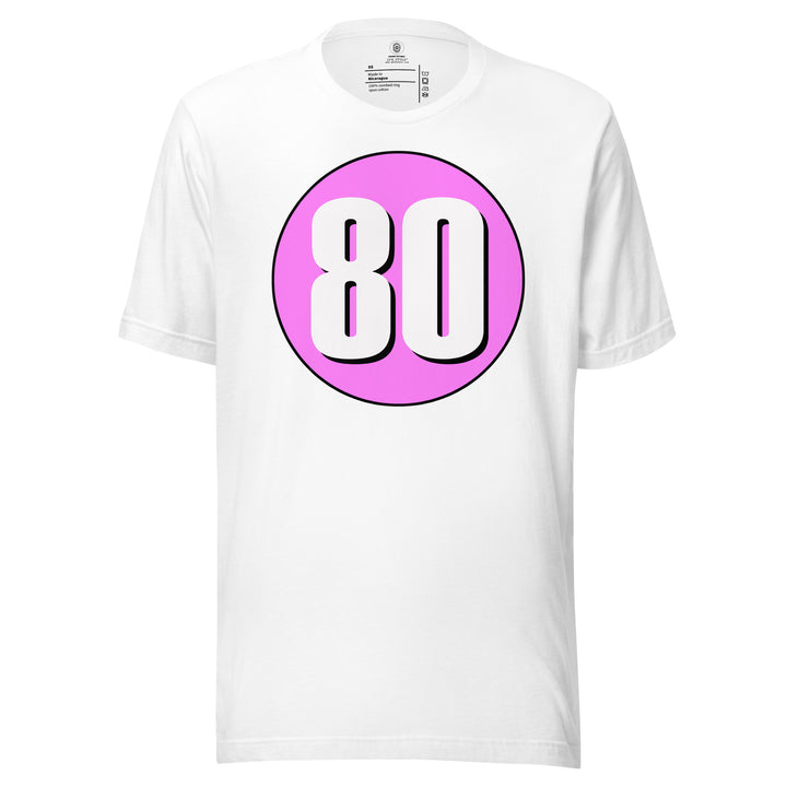 Unisex t-shirt: White on Pink 80