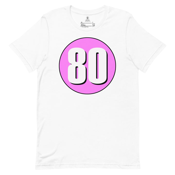 Unisex t-shirt: White on Pink 80