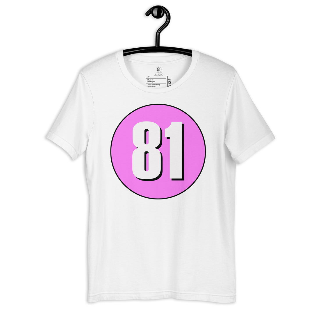 Unisex t-shirt: White on Pink 81