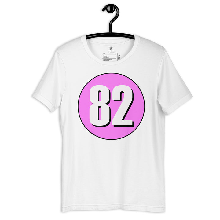 Unisex t-shirt: White on Pink 82