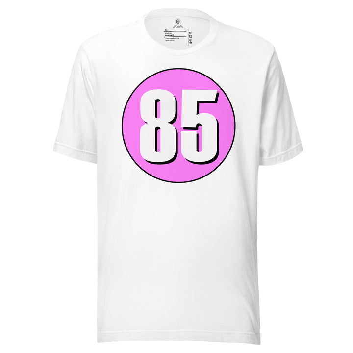 Unisex t-shirt: White on Pink 85