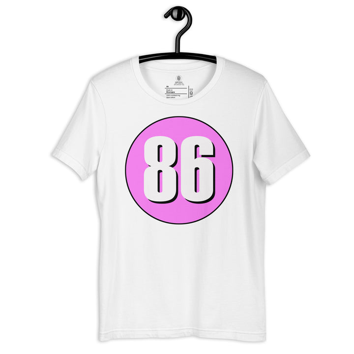 Unisex t-shirt: White on Pink 86