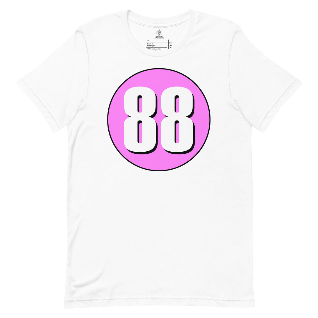 Unisex t-shirt: White on Pink 88