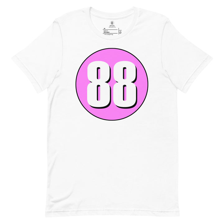 Unisex t-shirt: White on Pink 88