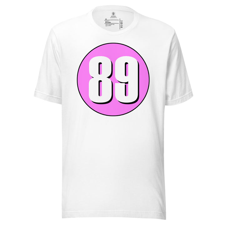 Unisex t-shirt: White on Pink 89