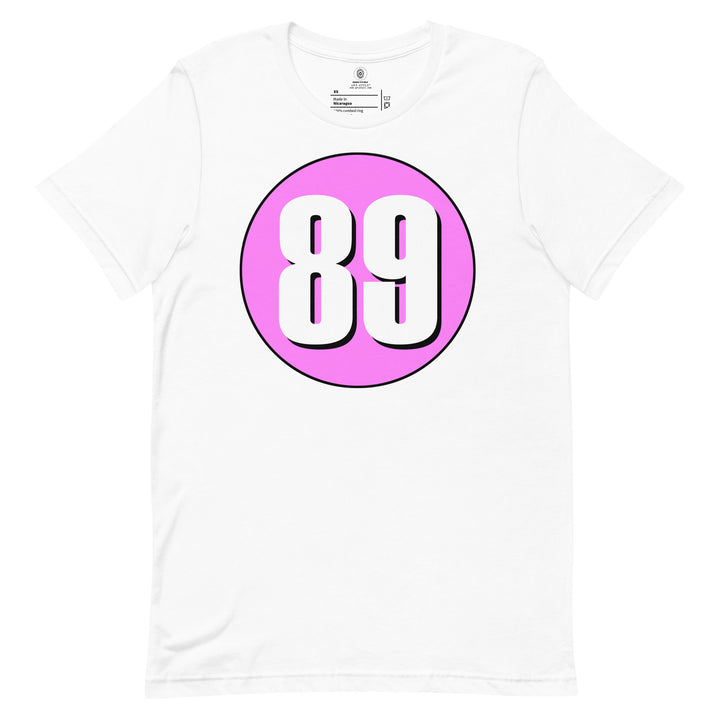 Unisex t-shirt: White on Pink 89