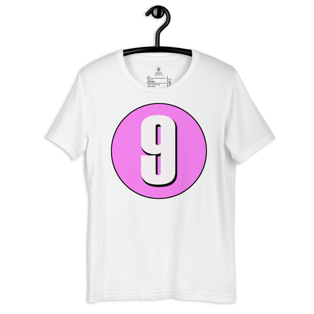 Unisex t-shirt: White on Pink 9