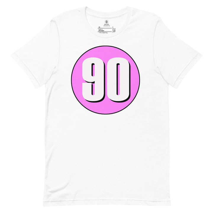 Unisex t-shirt: White on Pink 90