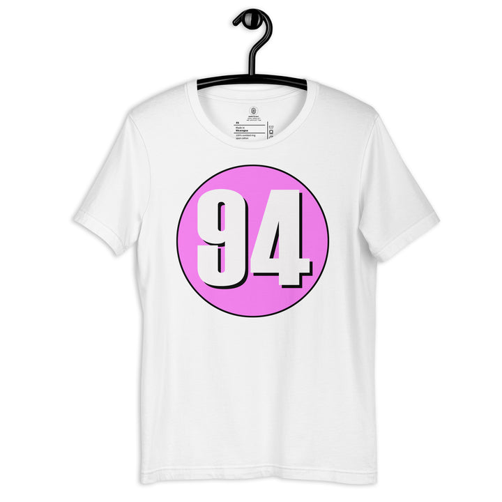 Unisex t-shirt: White on Pink 94