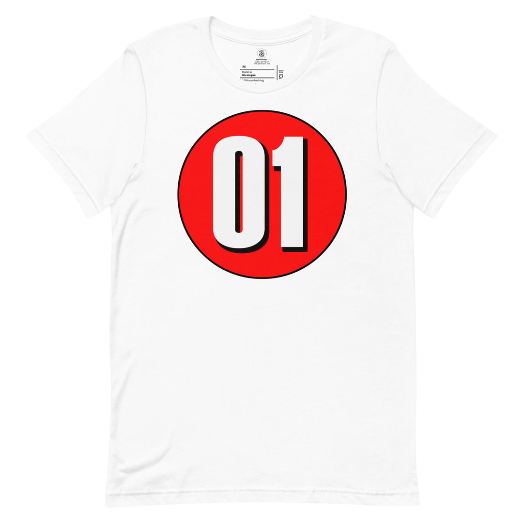 Unisex t-shirt: White on Red 01