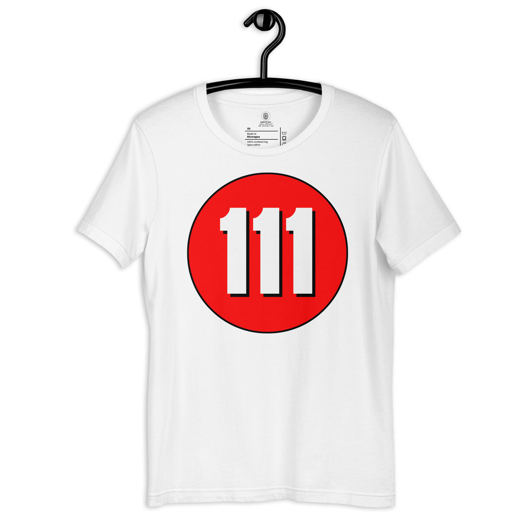 Unisex t-shirt: White on Red 111