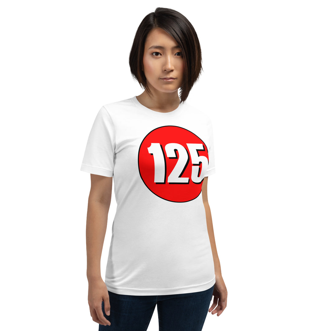 Unisex t-shirt: White on Red 125