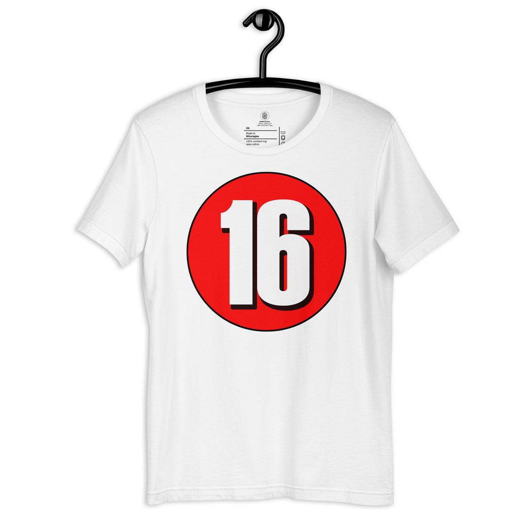 Unisex t-shirt: White on Red 16