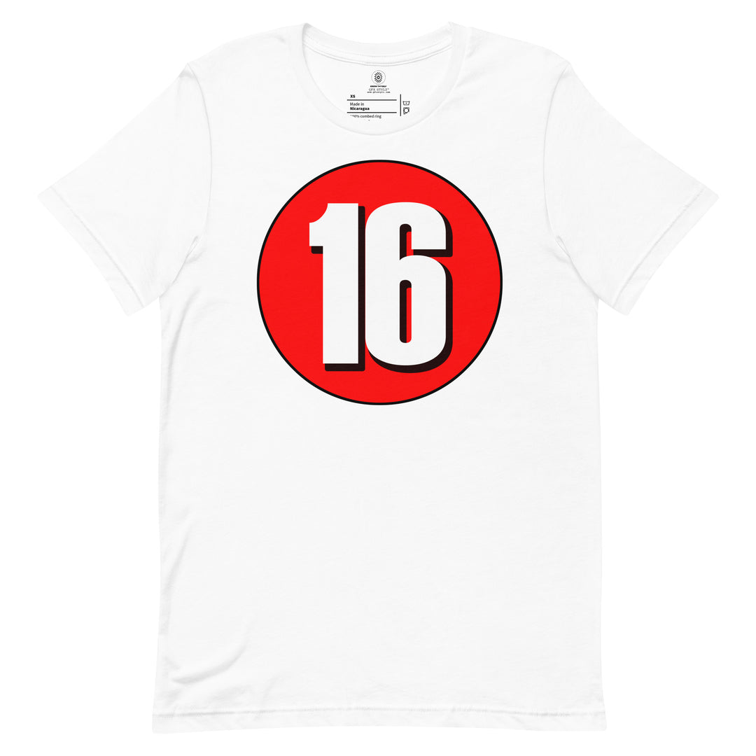 Unisex t-shirt: White on Red 16