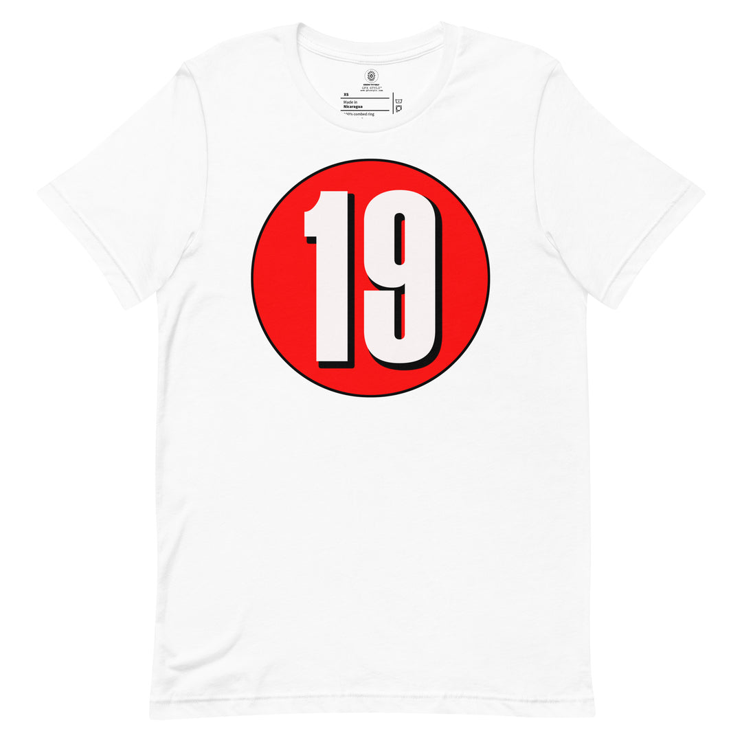 Unisex t-shirt: White on Red 19