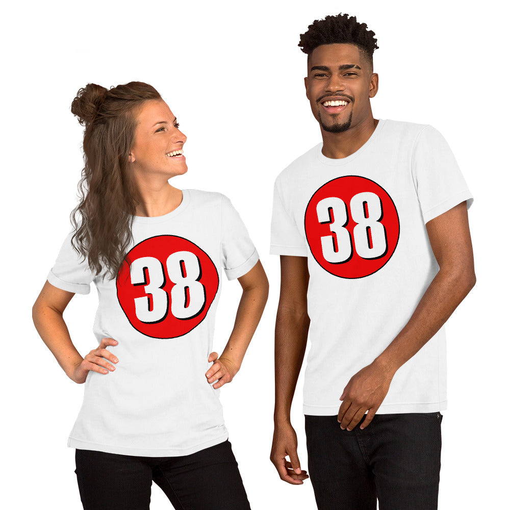 Unisex t-shirt: White on Red 38