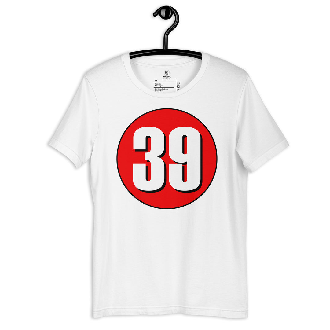 Unisex t-shirt: White on Red 39