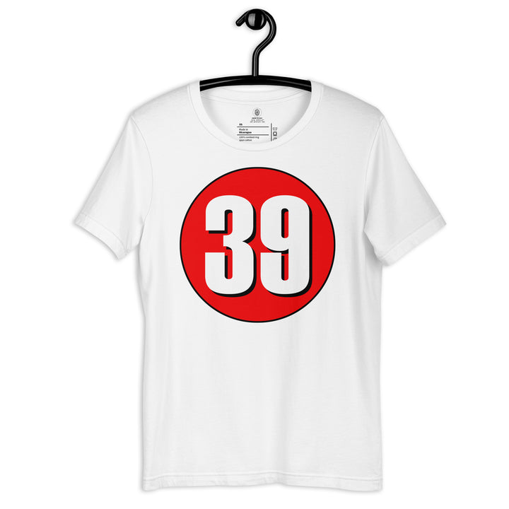 Unisex t-shirt: White on Red 39