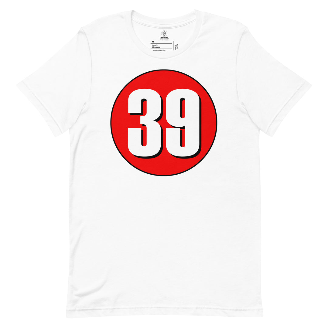 Unisex t-shirt: White on Red 39