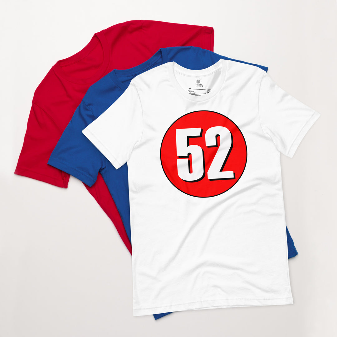 Unisex t-shirt: White on Red 52