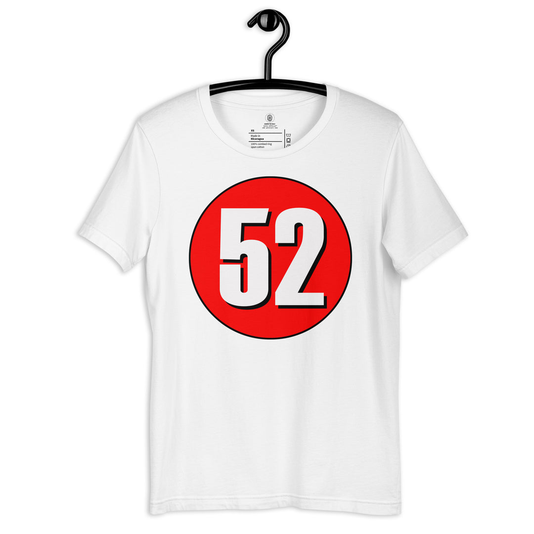 Unisex t-shirt: White on Red 52