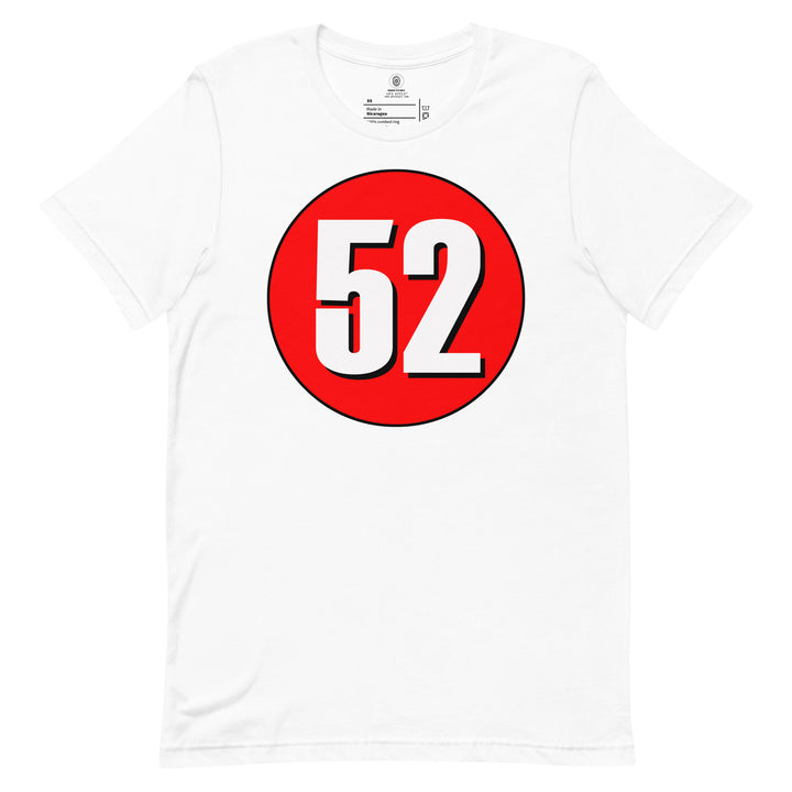 Unisex t-shirt: White on Red 52