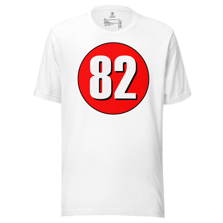 Unisex t-shirt: White on Red 82