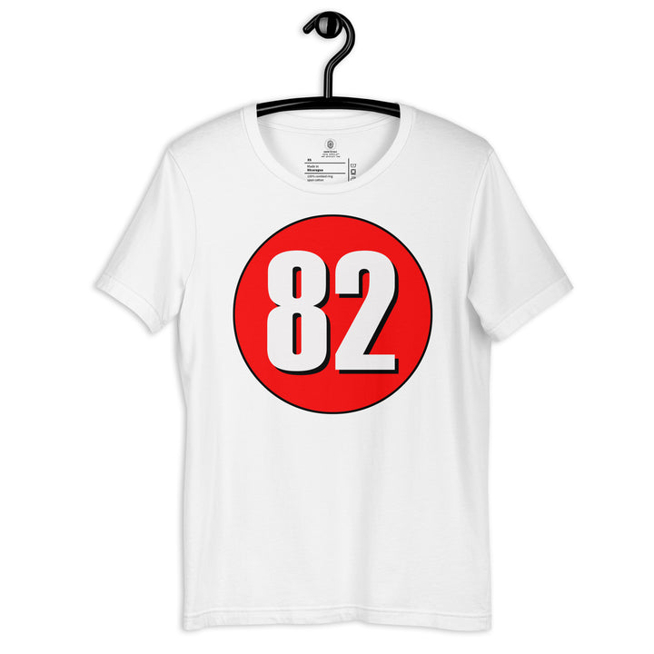 Unisex t-shirt: White on Red 82