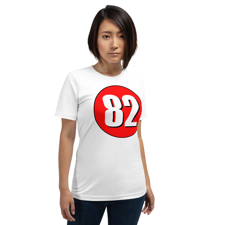 Unisex t-shirt: White on Red 82