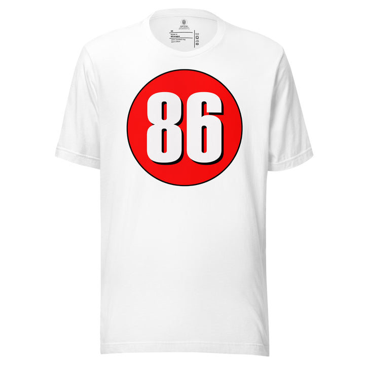 Unisex t-shirt: White on Red 86