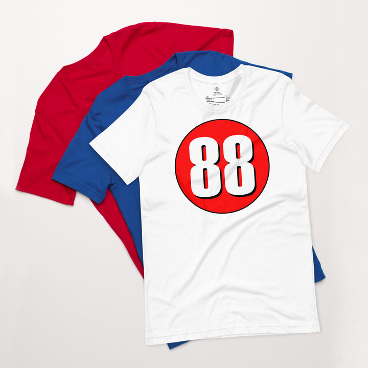 Unisex t-shirt: White on Red 88