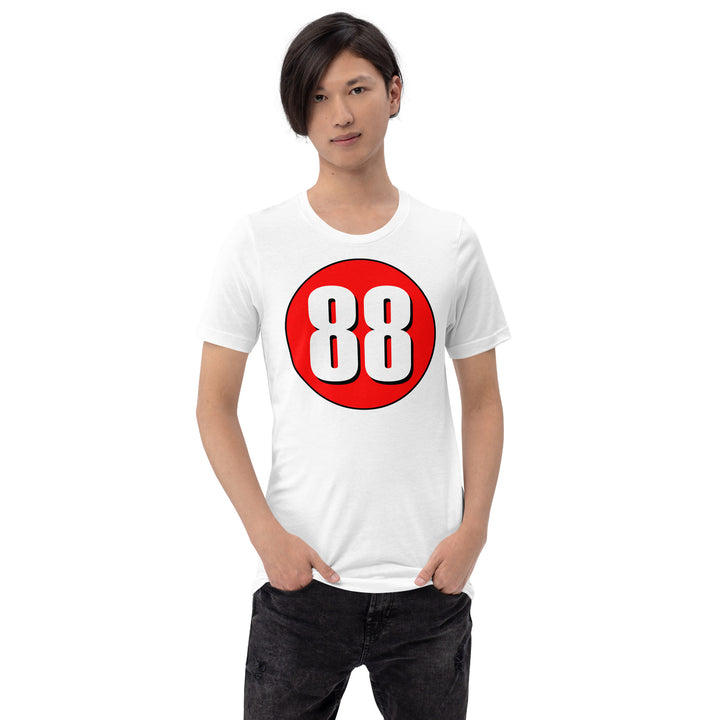 Unisex t-shirt: White on Red 88