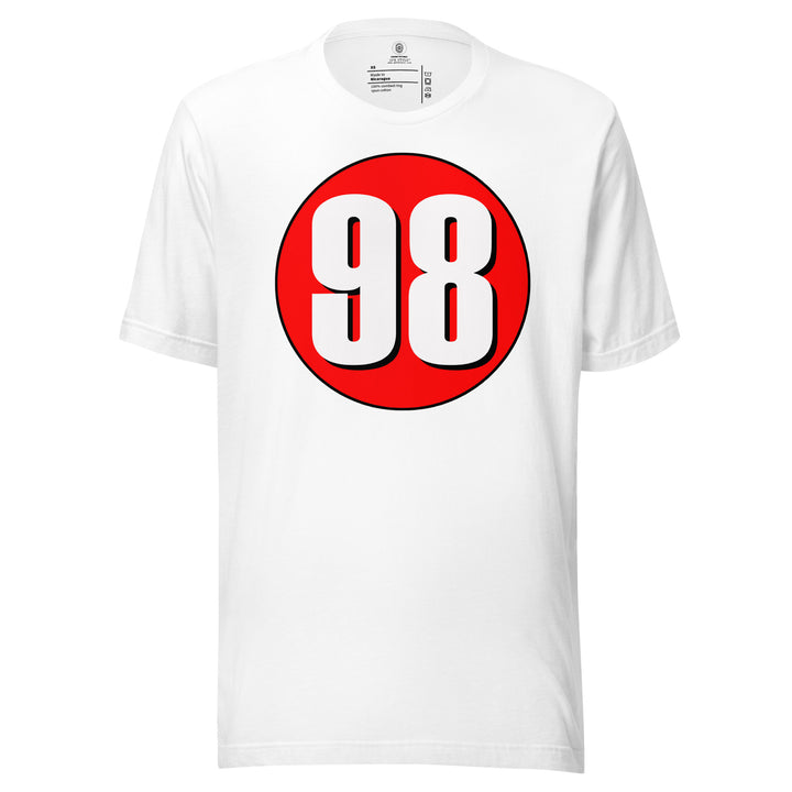 Unisex t-shirt: White on Red 98