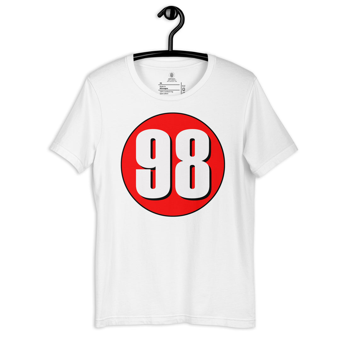 Unisex t-shirt: White on Red 98