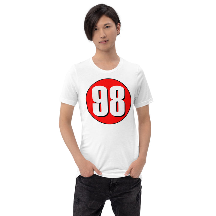 Unisex t-shirt: White on Red 98