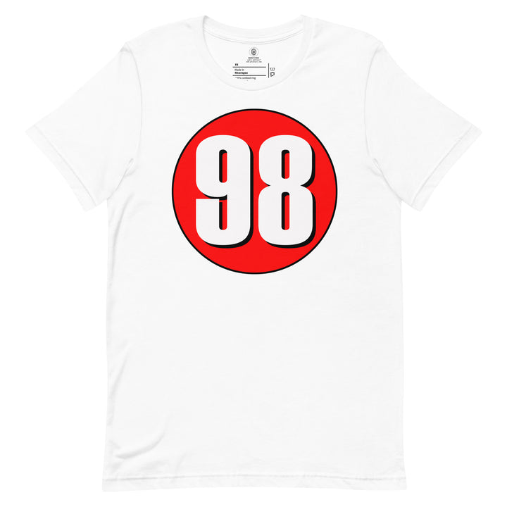 Unisex t-shirt: White on Red 98